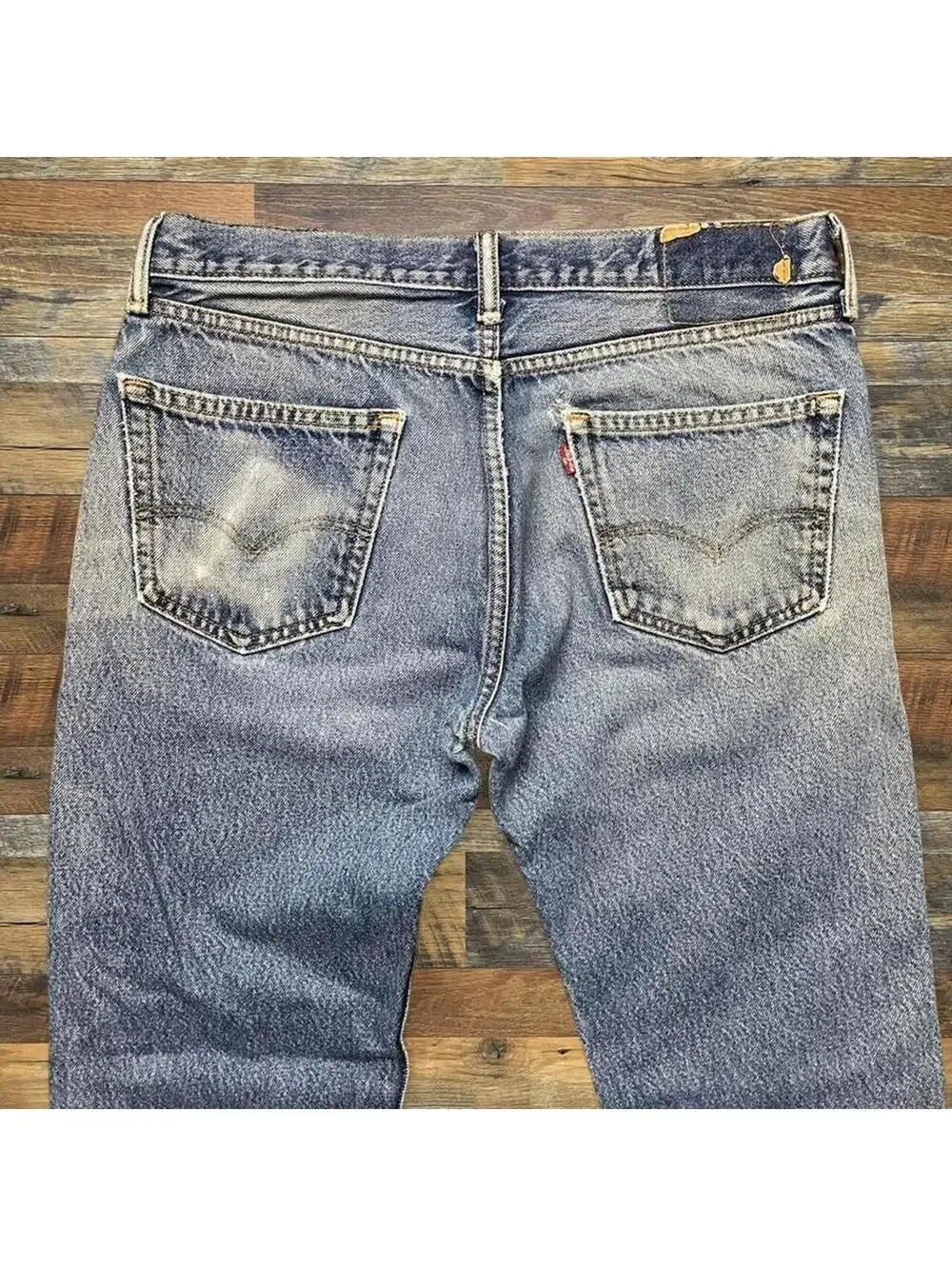Levi's Distressed Light Wash Straight Leg Jeans Raw Hem Men's 34x30